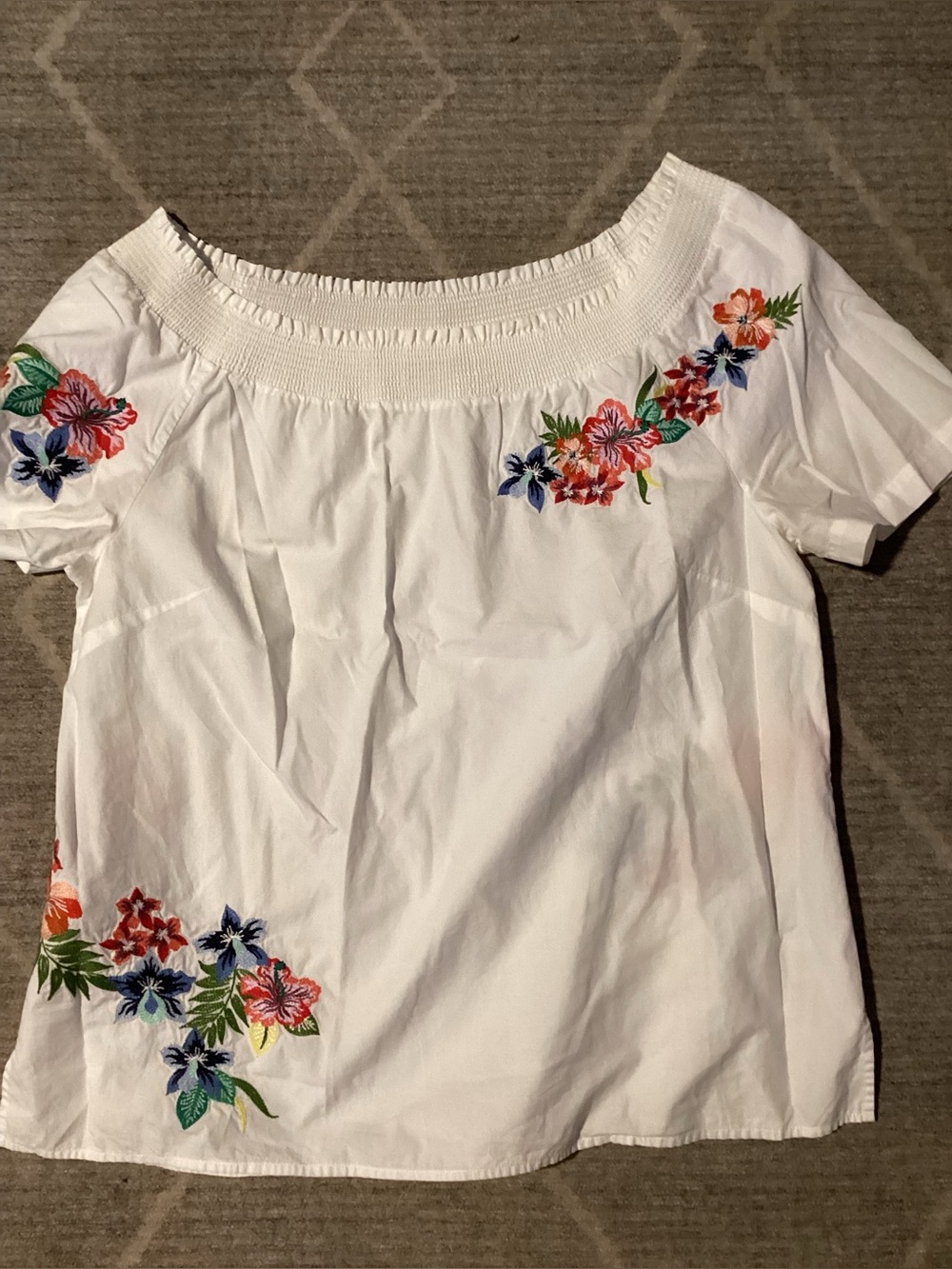 Talbots White Off-Shoulder Floral Embroidered Top